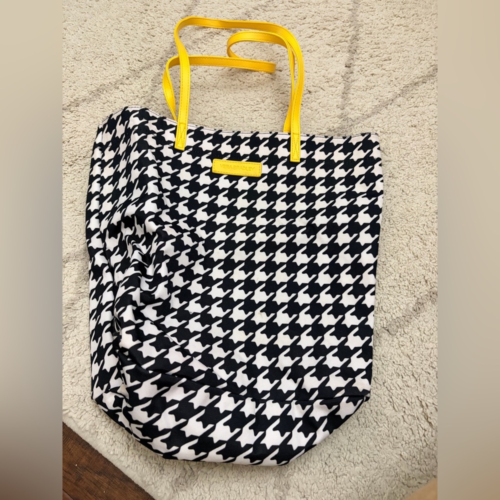 Vera Bradley Black and White Houndstooth Tote with Yellow Accents